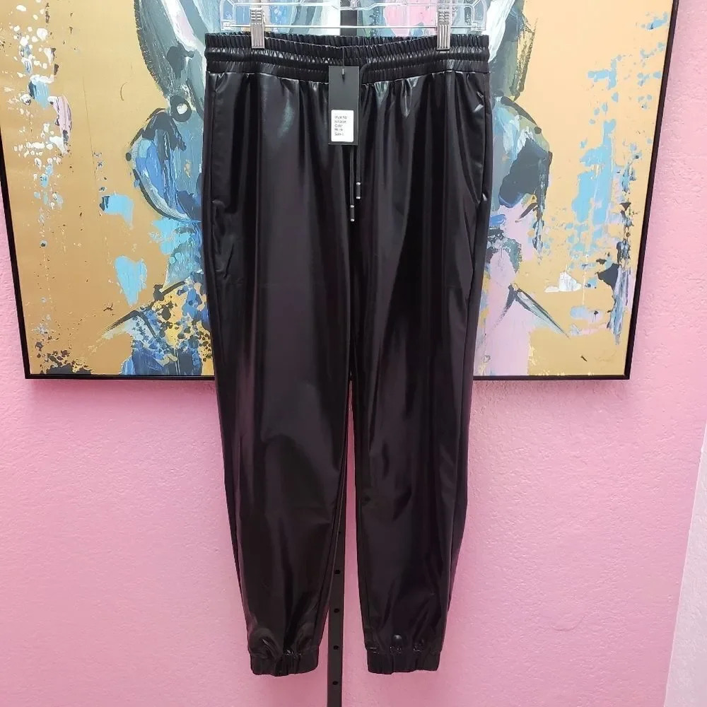 Fashion Nana Black Faux Leather Jogger